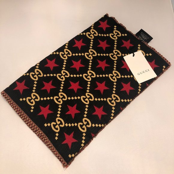 Gucci GG Stars Scarf in Black and Red NEW WITH TAGS - Picture 4 of 12